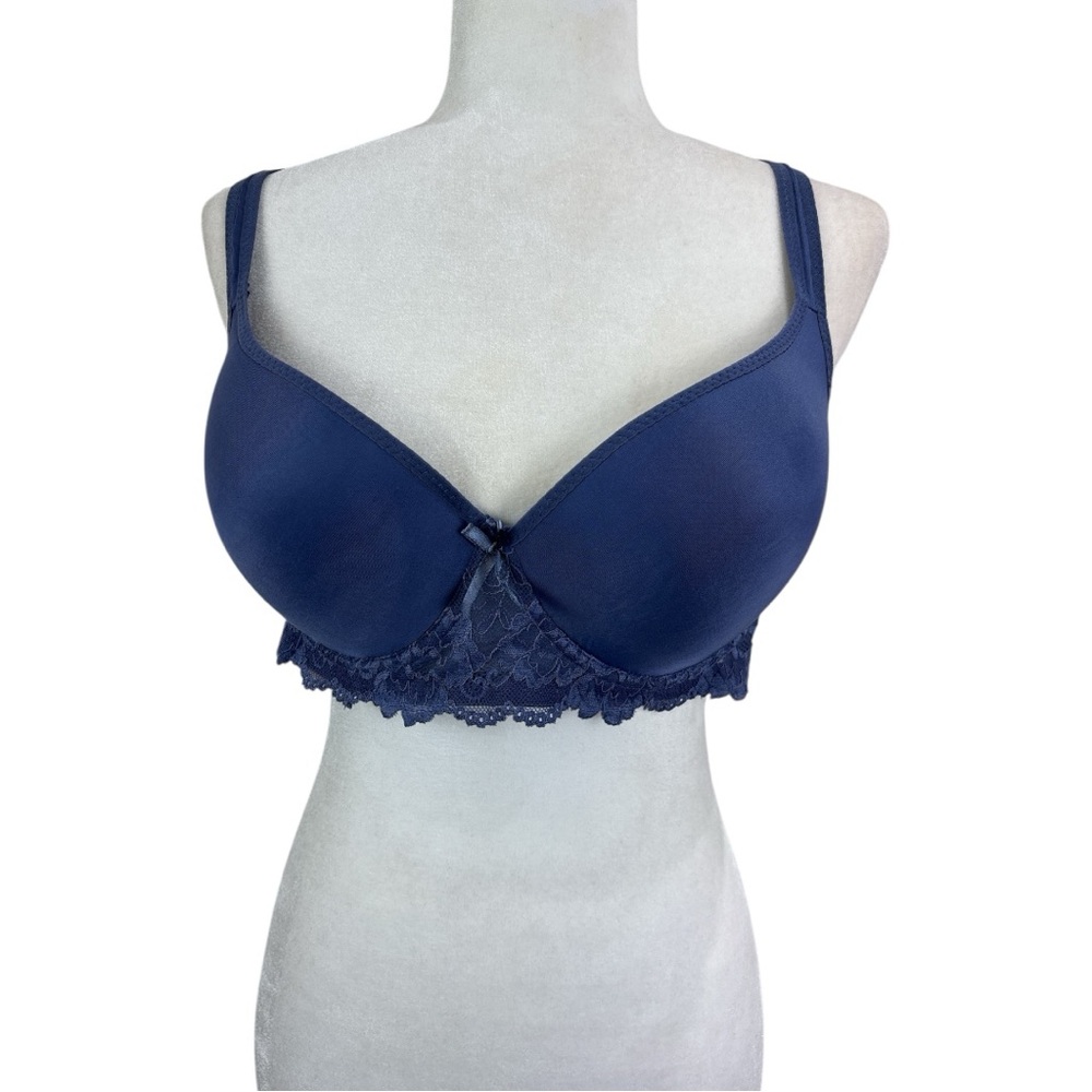 VADALALA Elegant blue Lace Bra Lace Detail Underwire Padded Bra Size 42 D